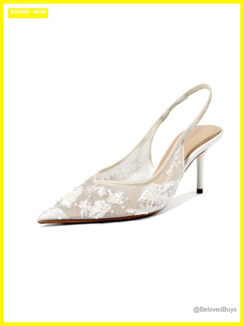 Lace Mesh Slingback Kitten Heel Pumps Pointed Toe Bridal Heels